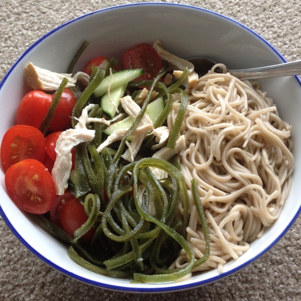 soba noodles with wakame and salad